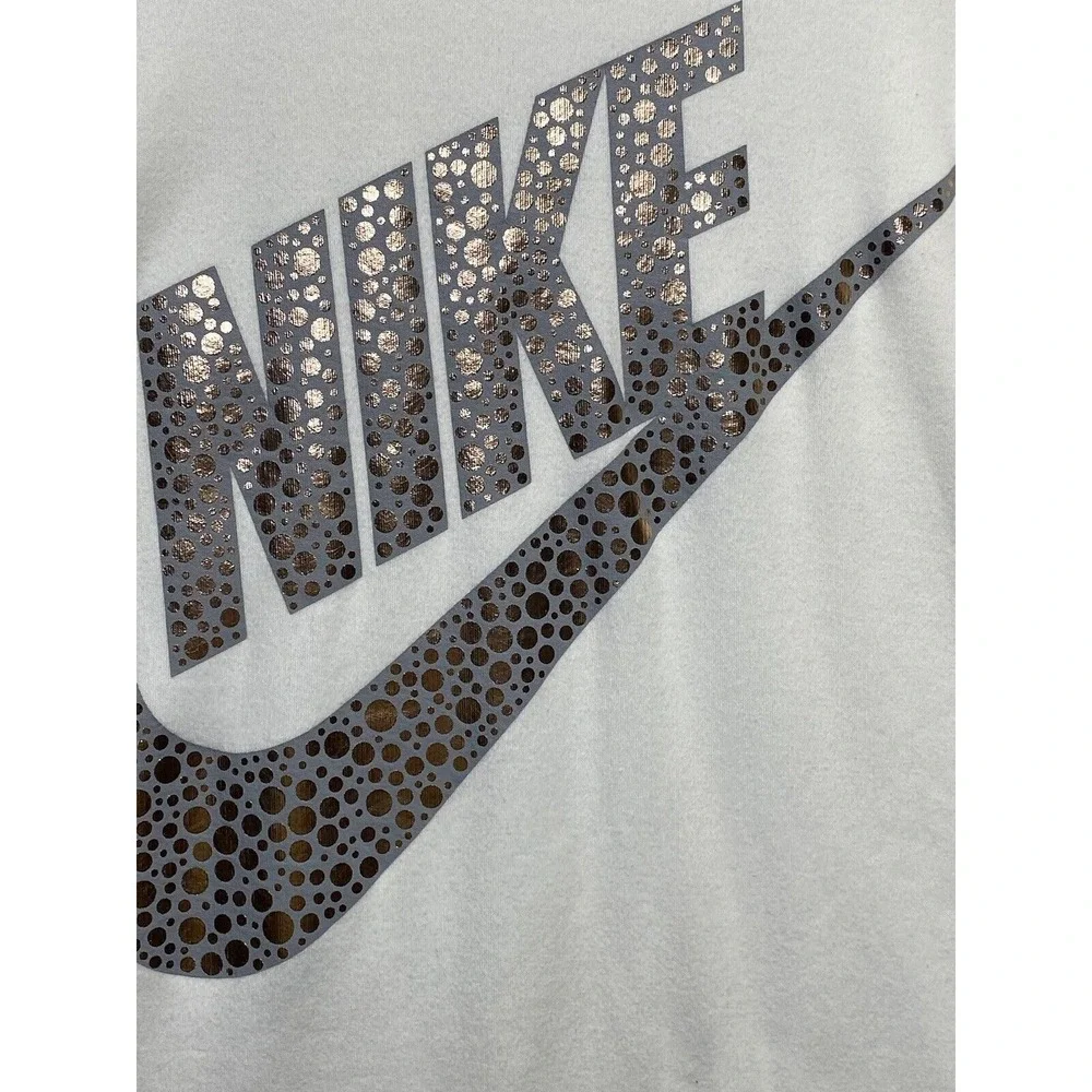 Nike Sweatshirt Women Small White Rally Metallic Fleece 652 Long Sleeve Gym Yoga